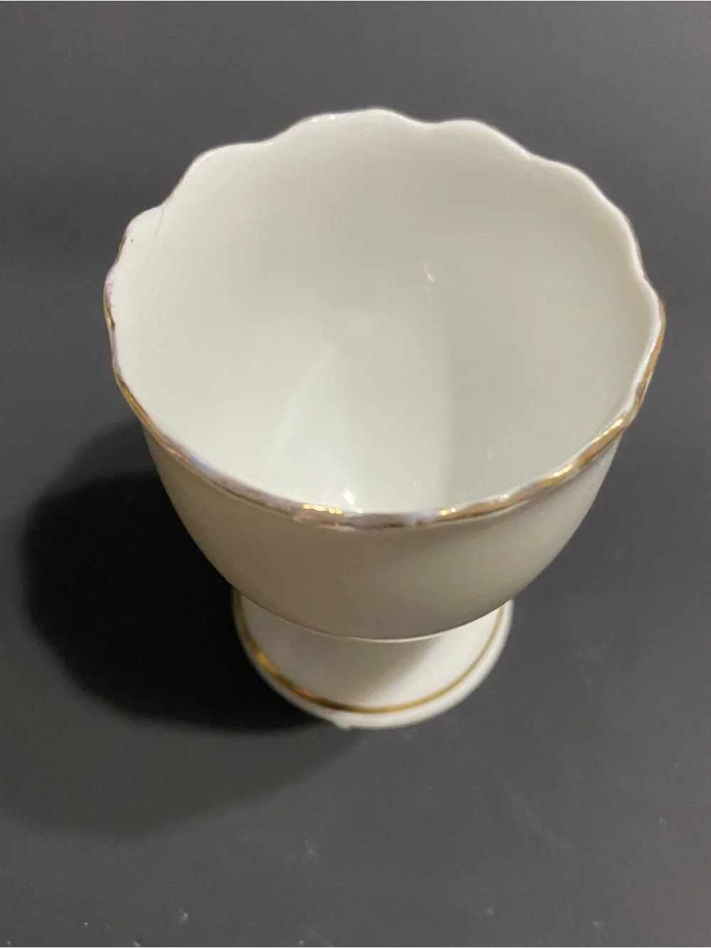 3 Vintage Egg Cups Porcelain white with Pink Roses Scalloped Gold Trim